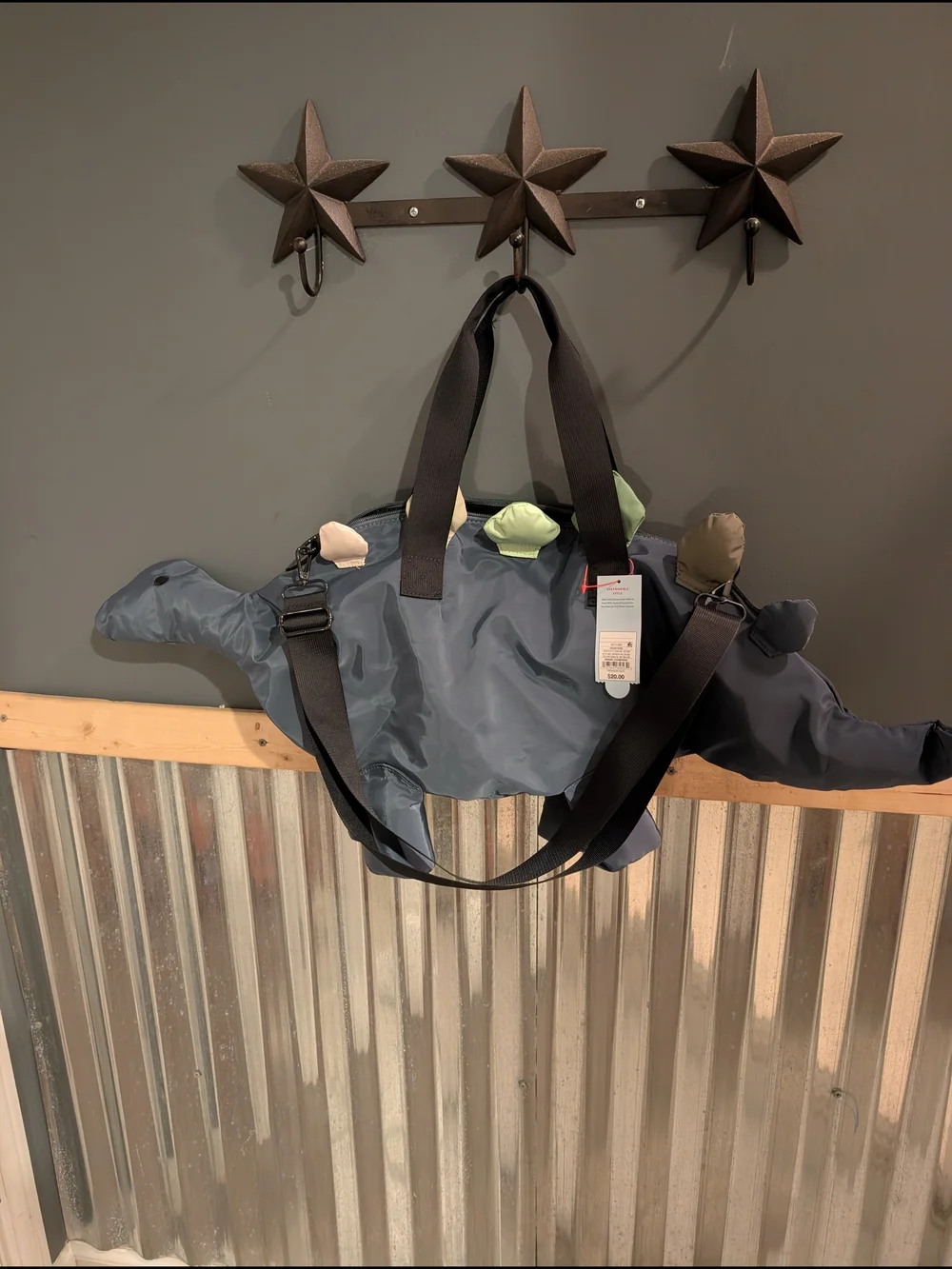 Cat & Jack Dinosaur Duffel Bag - Gray with Cream & Green Spikes